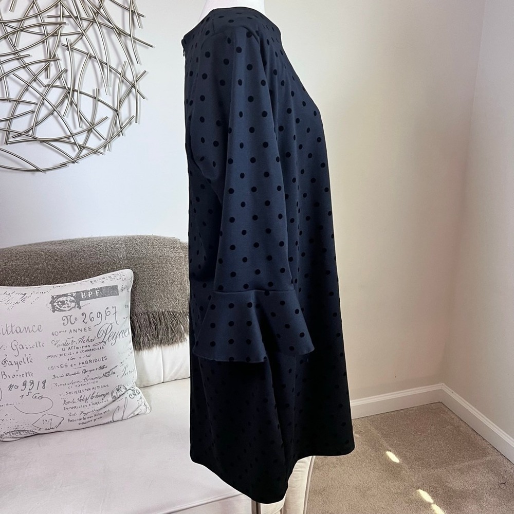Old Navy Black Polka Dot Shift Dress Bell Sleeve Zip Back XL - Picture 4 of 8
